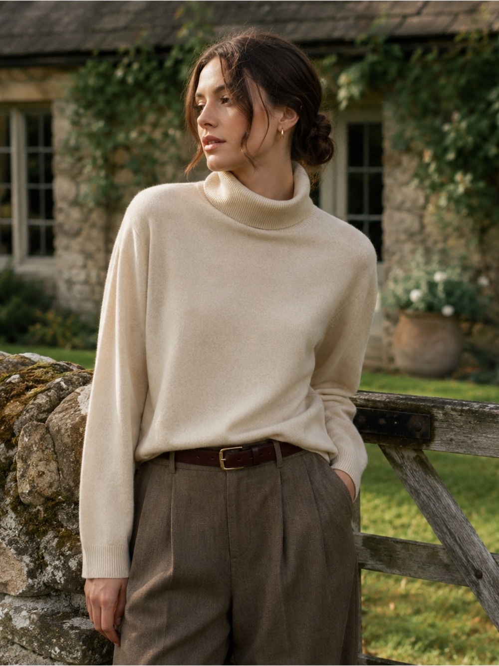 Vintage 100% Cashmere Croft & Barrow Turtleneck Sweater Cream Ivory M